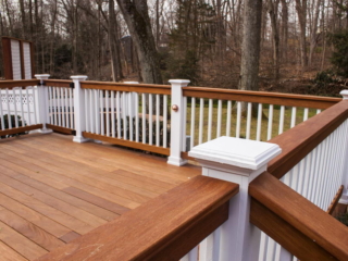 AFTER - STAMFORD CT  MULTI LEVEL DECK WITH HOT TUB. TROPICAL HARDWOOD CUMARU DECKING AND RAILING. YOUR LOCAL CONTRACTOR AND BUILDER