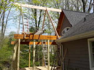 Construction phase - WILTON CT SCREENED PORCH Custom Polycarbonate Skylights and Composite Decking. Local Contractor Builder