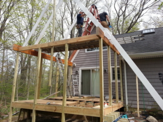 Construction phase - WILTON CT SCREENED PORCH Custom Polycarbonate Skylights and Composite Decking. Local Contractor Builder