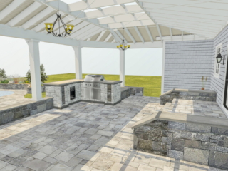 Architect DESIGN - GREENWICH CT Roof over patio with a huge custom skylight Build in outdoor kitchen grill and fireplace. Best Designer and Architect