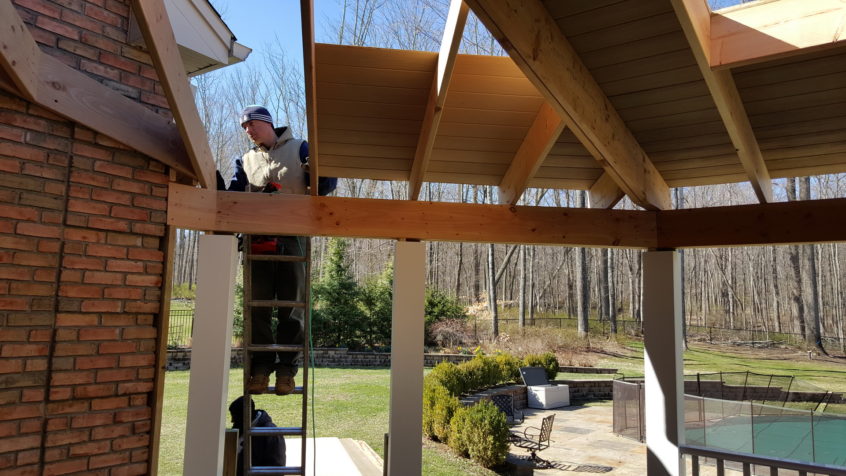 Construction phase - Katonah NY converting deck into a screened-in porch. Architect Design and Builder