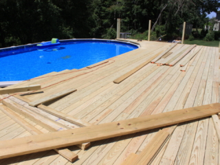 Under construction - Sandy Hook CT Build deck around above ground pool. Builder Contractor Designer Architect