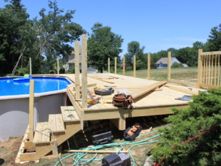 Under construction - Sandy Hook CT Build deck around above ground pool. Builder Contractor Designer Architect