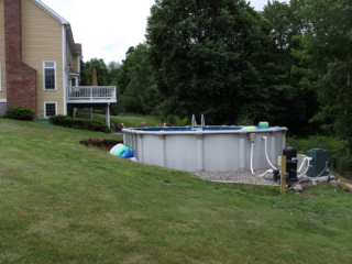 BEFORE - Sandy Hook CT Build deck around above ground pool. Builder Contractor Designer Architect