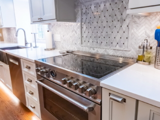 After. kitchen improvement is complete. cabinets are filled